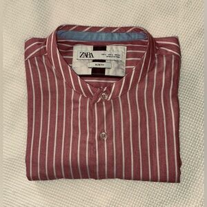 2/49$ Men’s ZARA striped white and pink buttoned‎ shirt size Large